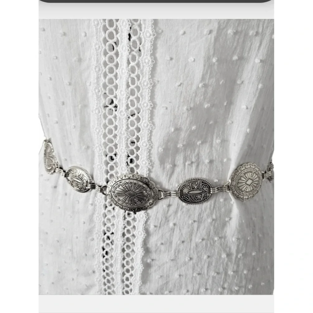 Silver Concho Chain Boho waist Belt Chunky Adjustable Western Festival Medallion